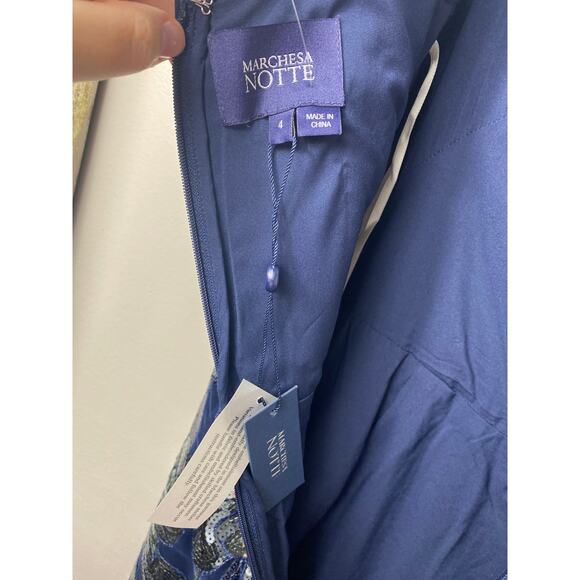 NWT MARCHESA DRESS 4 BLUE MOTHER OF THE BRIDE EVENING FORMAL WEDDING GUEST - Picture 5 of 15